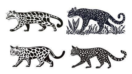 Linocut Silhouette of a Stalking Ocelot — Sharp and Detailed Artistic Style