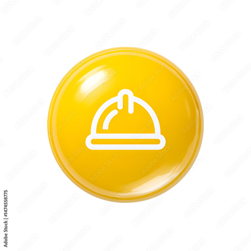 Poster minimalist yellow circular icon with a white glowing helmet symbol representing safety and protectio