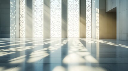 Architectural interior with dramatic light beams