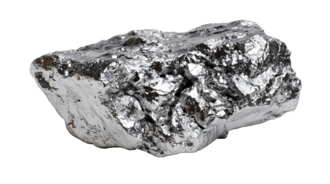 Mineral specimen with shiny metallic surface and irregular shape