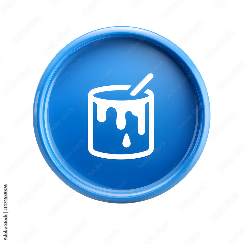 Leinwandbilder sleek blue circular icon with a simple minimalist design featuring a dripping paint can and tool sym