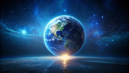 Fototapeta premium Minimalist Earth Hour Background: Dark Blue Globe & Glowing Lights