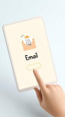 Contemplation before sending email: close-up of finger hovering on tablet screen