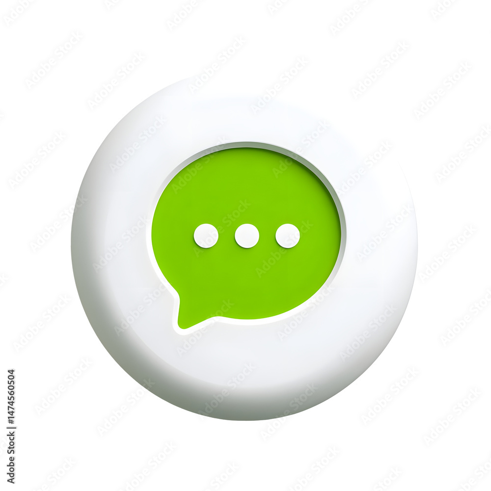 Poster A clean and modern icon depicting a green circular chat bubble with three dots representing communication messaging and social interaction