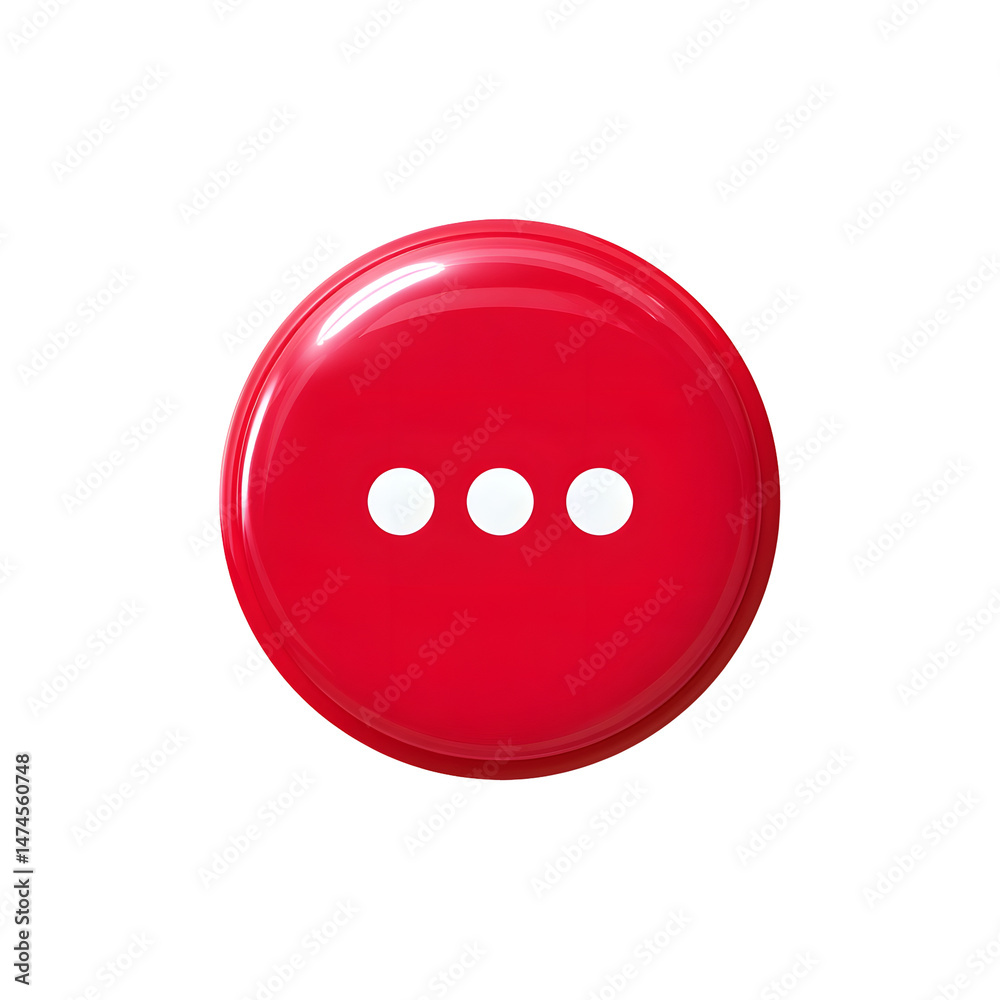 Poster Red circular button with three centered white dots on a clean minimal white background