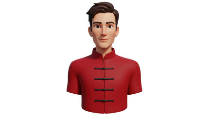 Isolated 3D Model Man in Red Chinese Suit