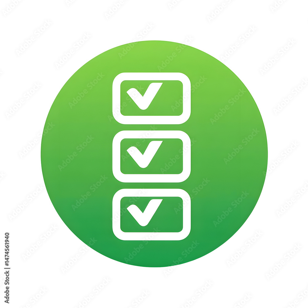 Poster A simple clean icon depicting a green circular bubble with three right pointing arrows each containing a check mark symbolizing a completed checklist or task