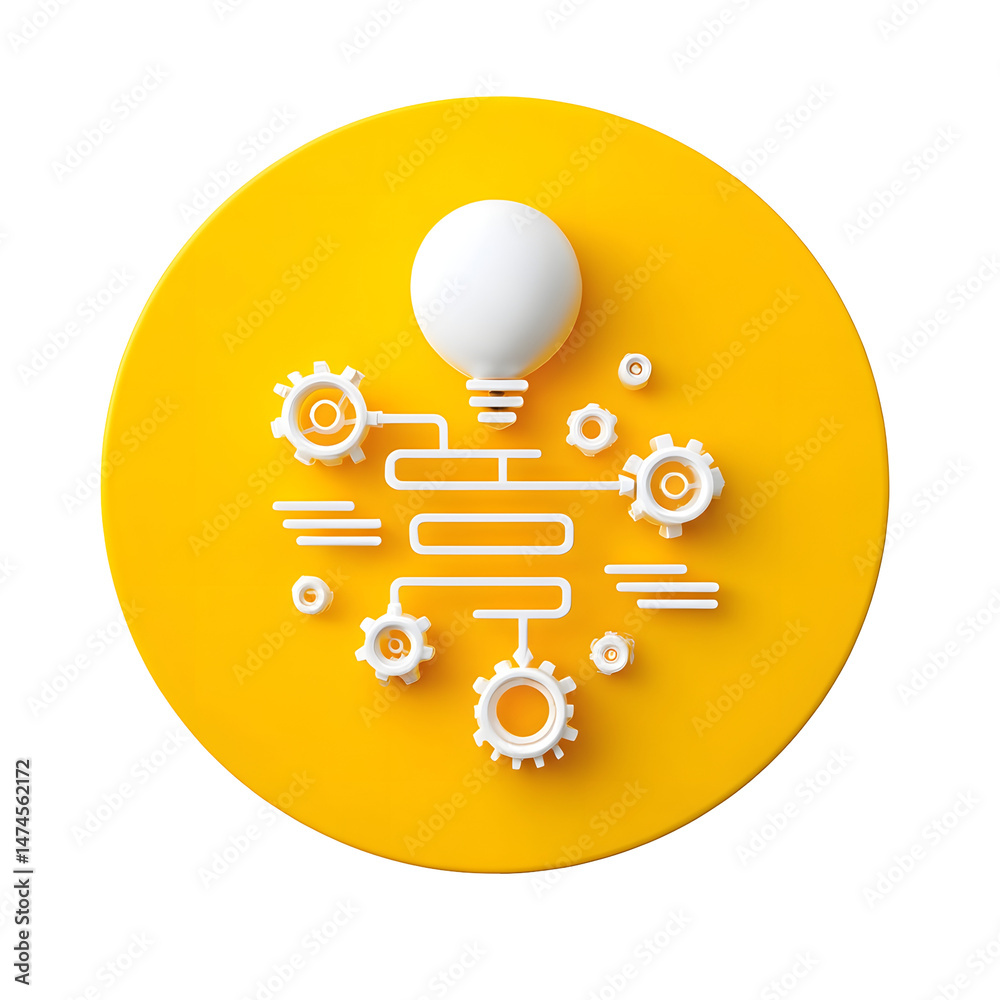 Aufkleber A conceptual depicting a process management control system with interconnected gears cogs and representing the efficient workflow and automation of industrial or technological processes