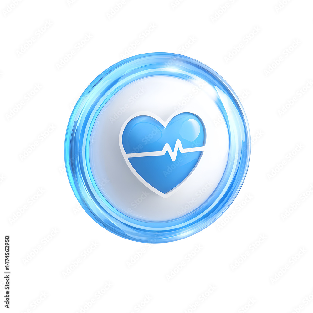 Aufkleber minimalist 3d icon of a blue circular bubble featuring a white heart pulse symbol and a protective s
