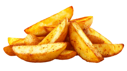 Delicious crispy potato wedges on transparent background