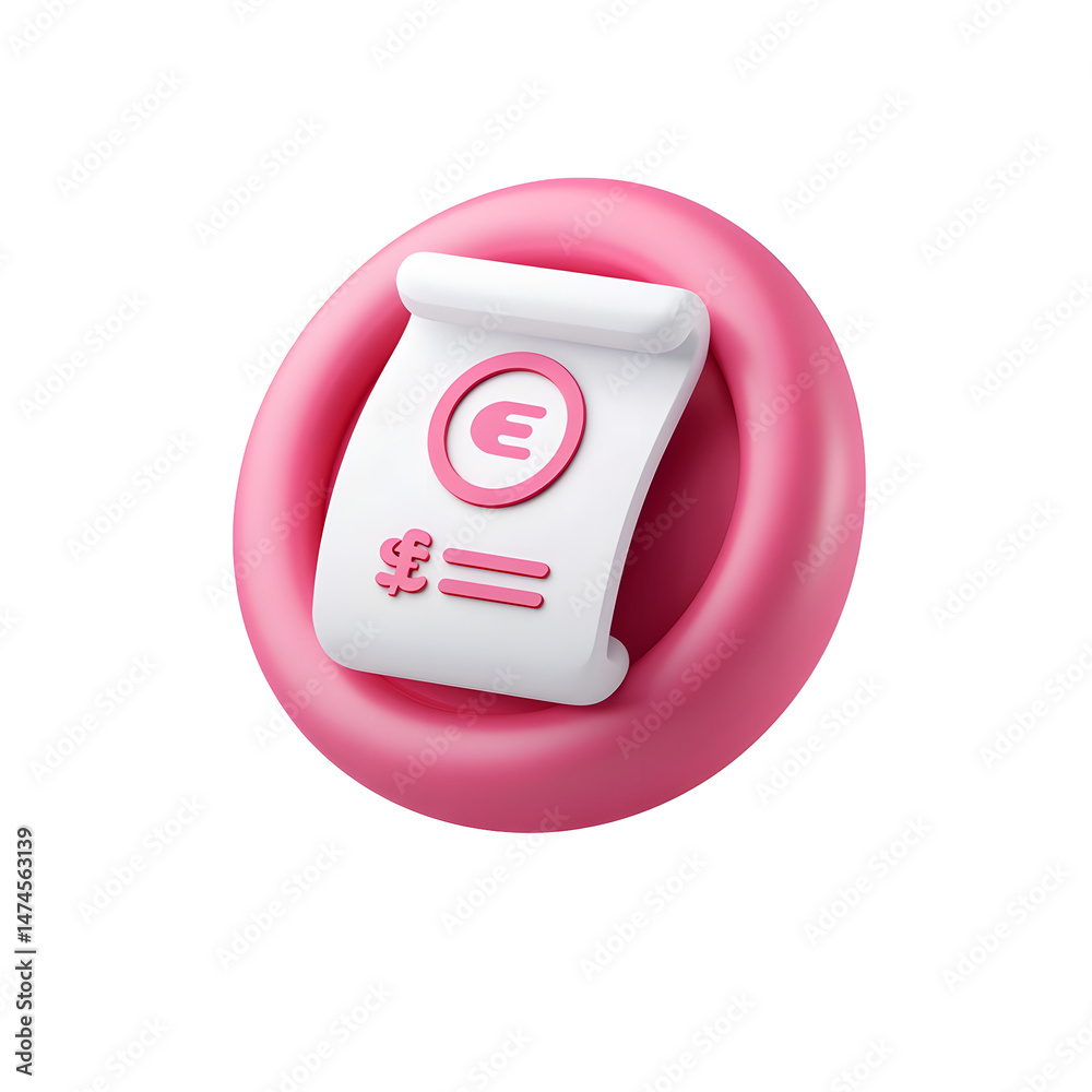 Leinwandbilder a 3d minimalist design of a pink circular bubble displaying a white utility receipt icon with an ene