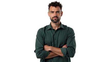 Man with Arms Crossed in Green Shirt