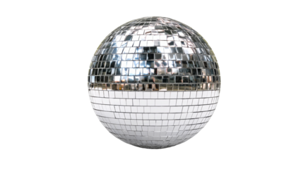 Disco ball reflecting light on transparent background