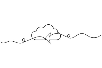 Cloud storage continuous one line drawing and minimalist design.