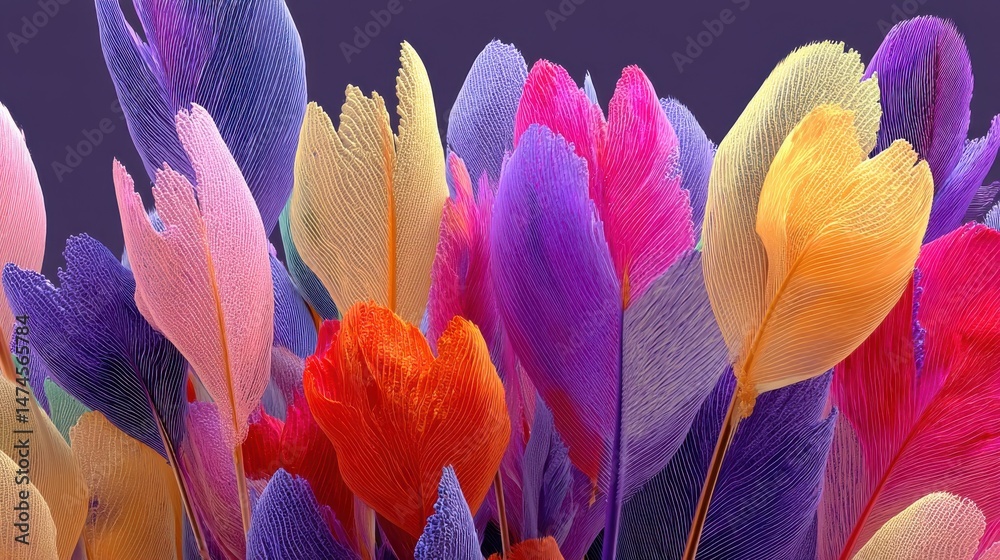 Aufkleber colorful feathers on violet background generative ai
