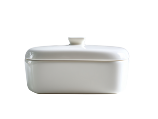 Ceramic butter dish with lid, white isolate background.