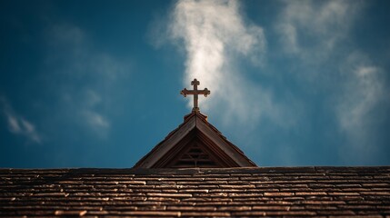 White smoke rises near Jesus Cross concept of successful election of a new pope during the papal