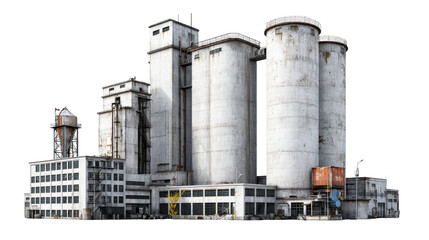 Industrial facility with silos and large structures in urban area