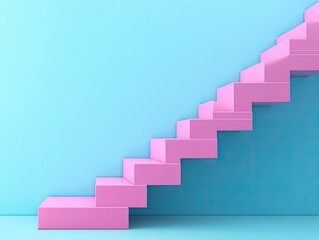 Pink staircase ascending a light-blue wall
