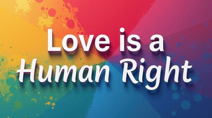 "Love is a human right" - an inspiring text phrase design dedicated to pride month celebration on a colorful background	
