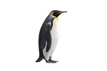 Fototapeta premium Majestic king penguin standing tall against a white background.