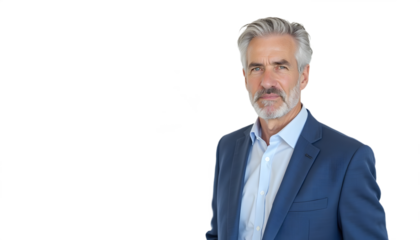 Mature Man in Suit Portrait on White Background