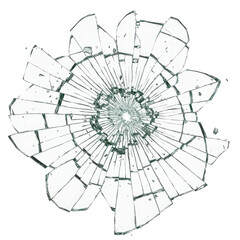Obraz premium Damaged glass shattered from impact, revealing radiating cracks and a central point of breakage