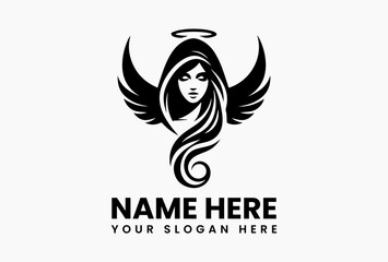 Bold Hooded Winged Woman Graphic. Ethereal Mystery Vector Logo Design