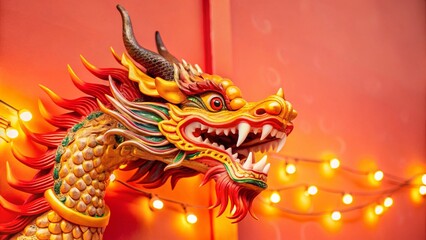 Neon Dragon Head Sign: Mythological Fantasy Bokeh Art, Cultural Design Template