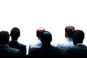 Group of people facing a blank space in a professional setting