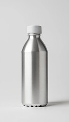 Sleek silver bottle with a white cap