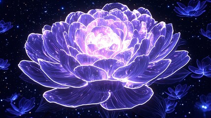 Obraz premium Interstellar rose blossom drifting in the void, glowing petals crafted from ionized elements, ambient starfield offering a quiet contrast