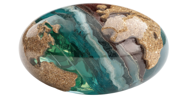 Globe earth: The planet earth showcased in a glass sculpture, a symbol of the world, highlighting continents and oceans.