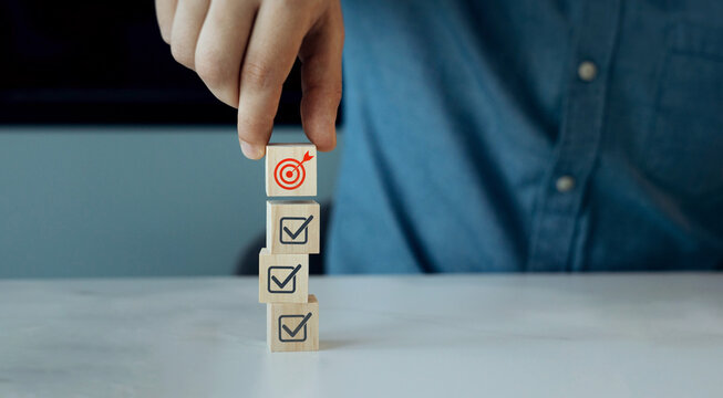 Business,targets, tasks tracking success, leadership, achievement concept.Concept of task completion towards success and goal.Business success and goal achievement. 