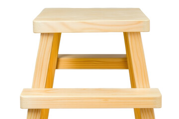 Simple, light-colored wooden stool with a square seat and two supports