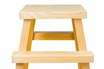 Simple, light-colored wooden stool with a square seat and two supports