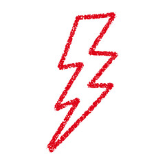 Red Hand-drawn doodle elements lightning, thunderbolt sketchy crayon scribble style with rock vibe. Flat vector illustration isolated on white background.