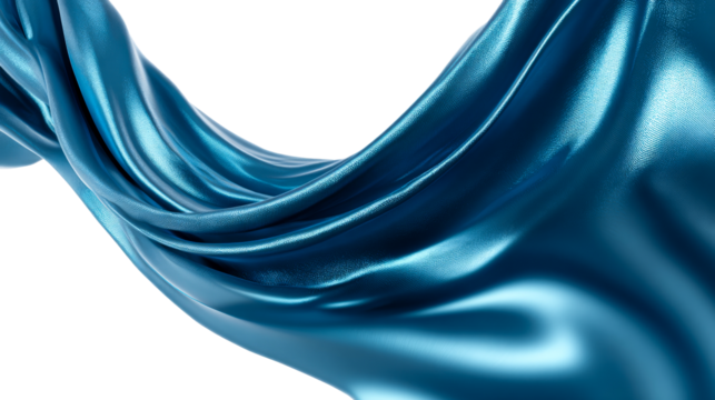 Flowing blue silk fabric on a transparent background
