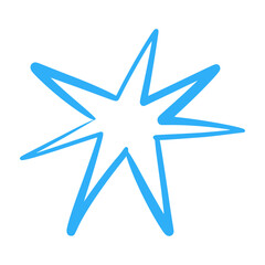 Hand-drawn star icons with crayon texture. Playful sketch elements, brush strokes and scribble patterns. Flat vector illustration isolated on white background.