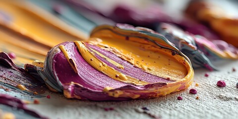 Fototapeta premium Colorful paint texture showcases vibrant blending and swirling of hues on a textured canvas during the creative process