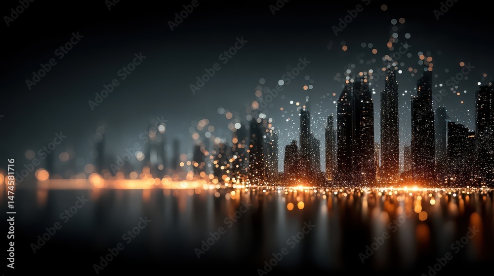 Aufkleber digital cyberspace city with particles and digital data network connections concept the smart city o
