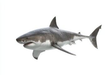 Obraz premium Great white shark swimming in the ocean. Powerful predator, sleek body, sharp teeth.