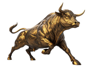 Fototapeta premium Majestic golden bull symbolizes strength and prosperity in thriving market. This powerful figure represents financial growth and optimism