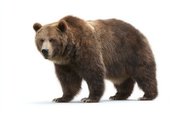 Obraz premium Majestic brown bear standing against a white background.