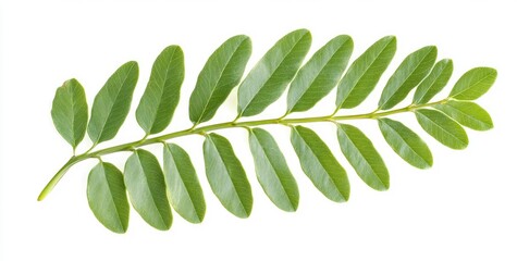 Obraz premium Fresh green leaves, a long stem with multiple oval-shaped leaves