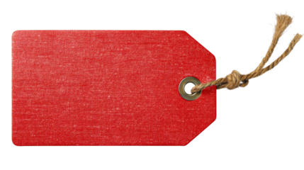Red tag with twine for labeling and branding purposes
