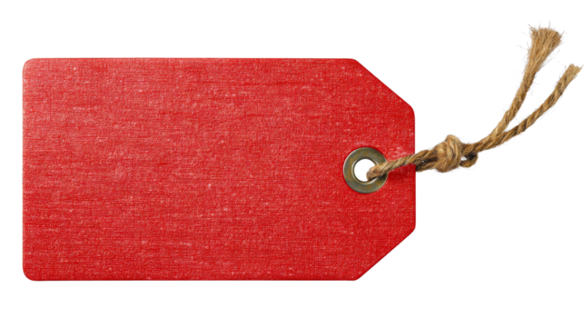 Red tag with twine for labeling and branding purposes