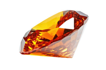 A fiery, amber-hued gemstone,faceted and brilliantly cut