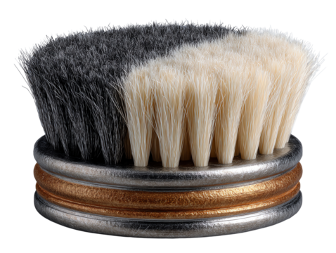 Dual-bristle shoe brush on white background, ideal for shoe care and maintenance.