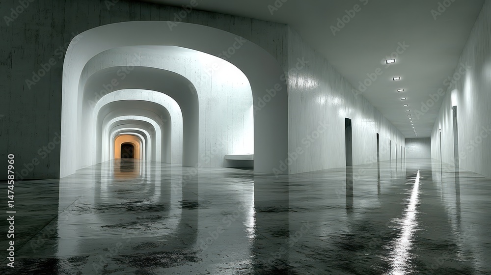 Poster empty white corridor with columns minimal 3d rendering illustration,photo stocks